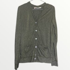 Free People Beach Green/Gold Metallic Long Sleeve Cardigan Size Small
